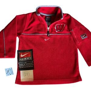 Nike Team Wisconsin Badgers 3/4 Zip Fleece Pullover Kids Sz 2T
